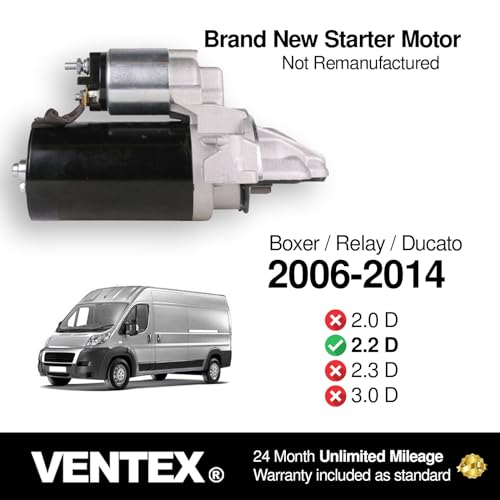 VENTEX® Starter Motor for Ford Transit 2.2 2.4 TDCi 2006-2014 Land Rover Defender Fiat Ducato Peugeot Boxer Citroen Relay VSM8202A