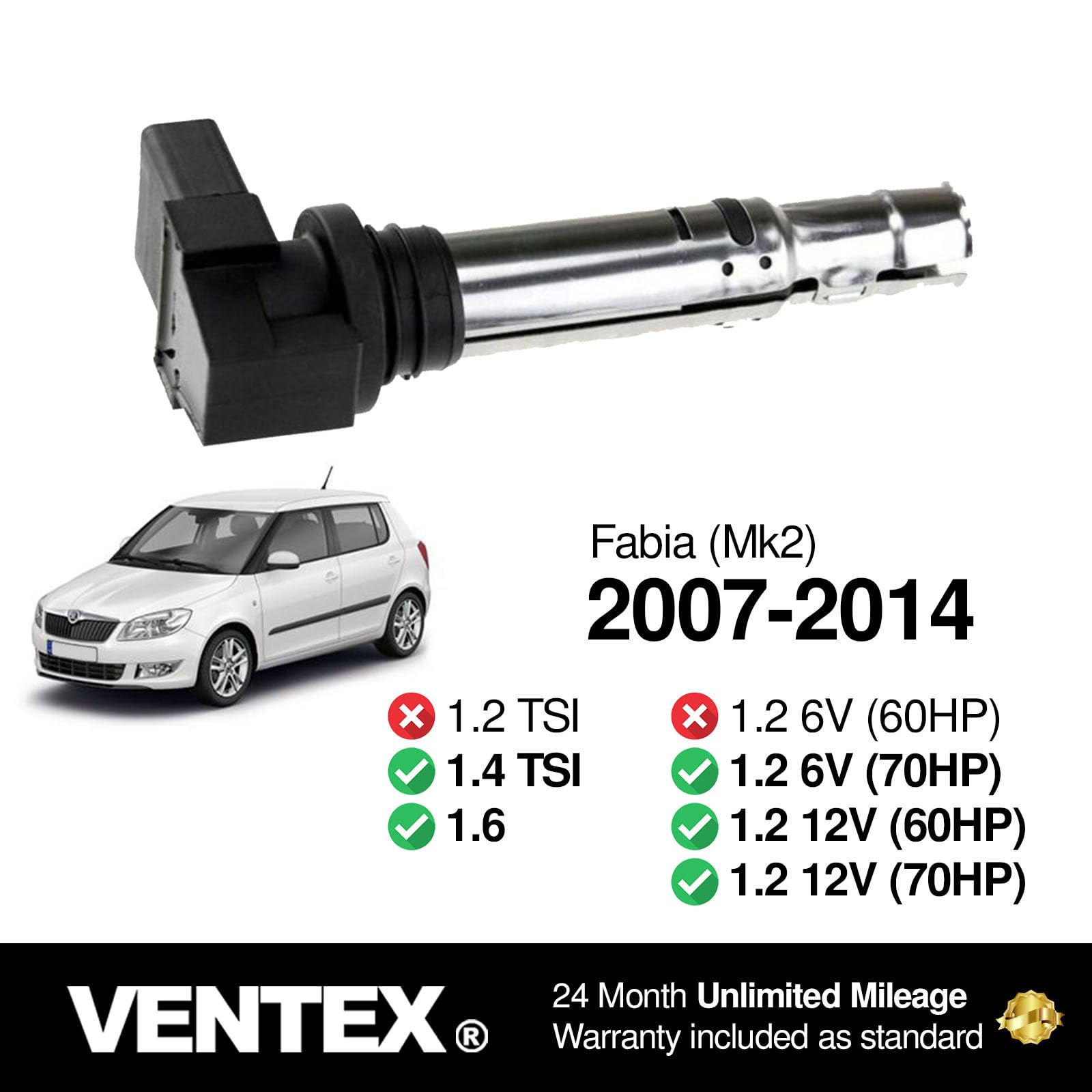 VENTEX® Ignition Coil Pack x4 for VW SEAT Skoda Audi 1.4 1.6 selected models VXS1716SETOF4A