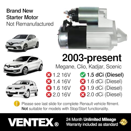 VENTEX® Starter Motor for Nissan Qashqai Juke Note 1.5 dCi 2007-2013 Renault Clio Megane 1.5 dCi Diesel Kadjar 2003-2024 VSM8210A