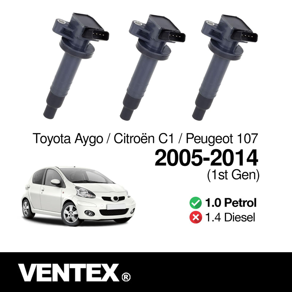 VENTEX® Ignition Coil Pack x3 for Toyota Aygo Yaris Citroen C1 Peugeot 107 1.0 petrol VXS1705SETOF3A