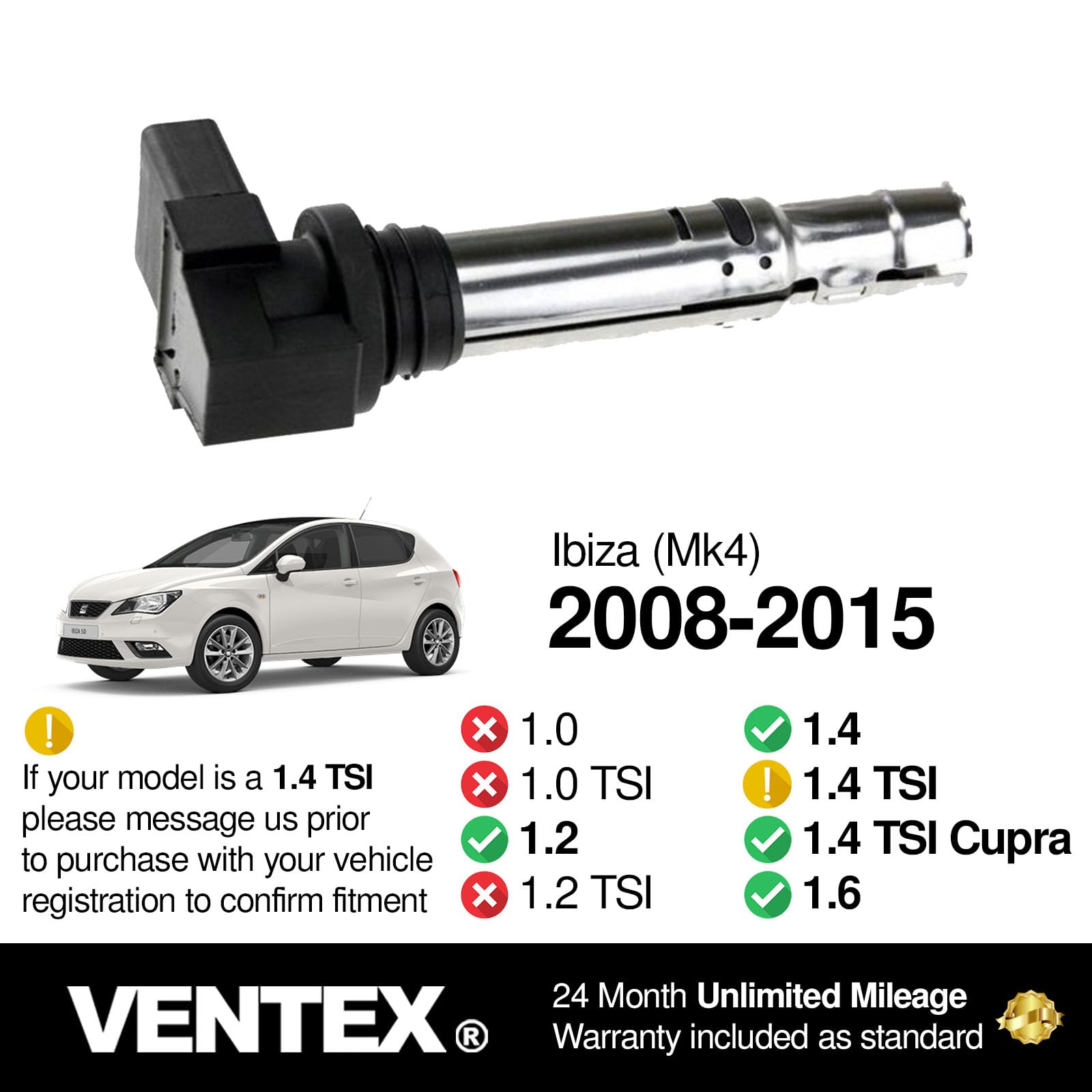 VENTEX® Ignition Coil Pack for VW Audi SEAT Skoda 1.2 1.4 1.6 A1 A3 Polo Golf Ibiza Fabia VXS1716A
