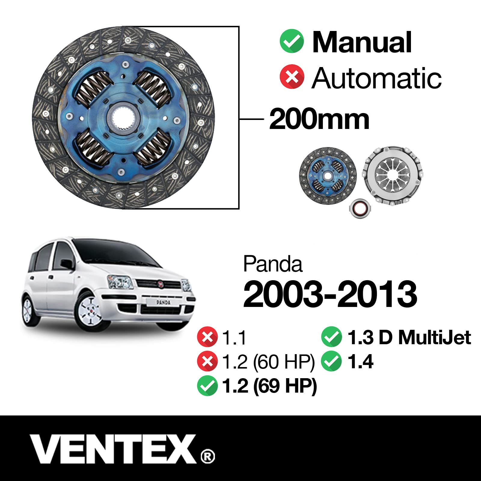 VENTEX® Clutch Kit for Fiat 500 Ford Ka mk2 1.2 1.4 petrol VXC2602A