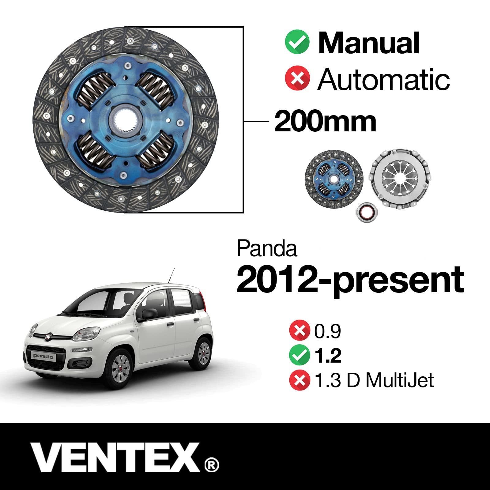 VENTEX® Clutch Kit for Fiat 500 Ford Ka mk2 1.2 1.4 petrol VXC2602A