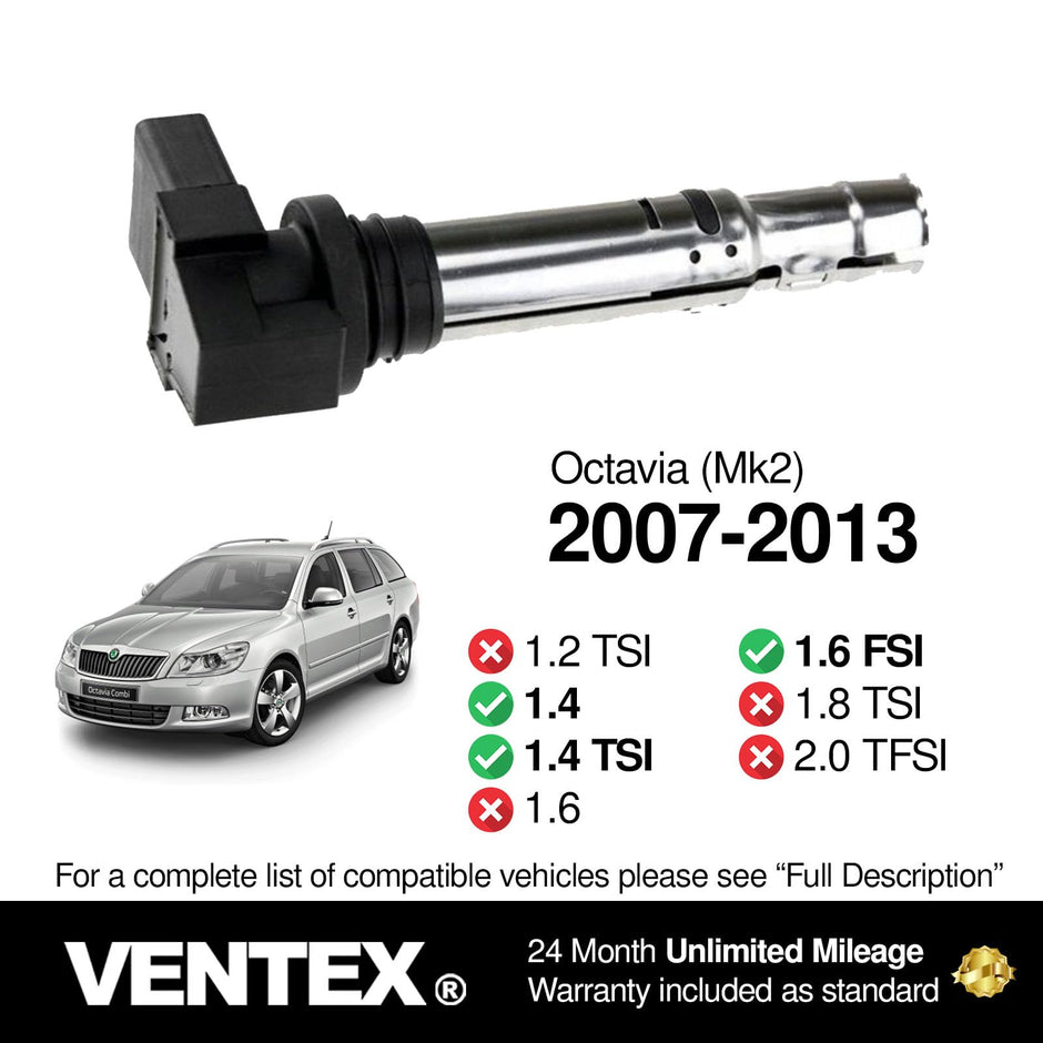 VENTEX® Ignition Coil Pack for VW Audi SEAT Skoda 1.2 1.4 1.6 A1 A3 Polo Golf Ibiza Fabia VXS1716A