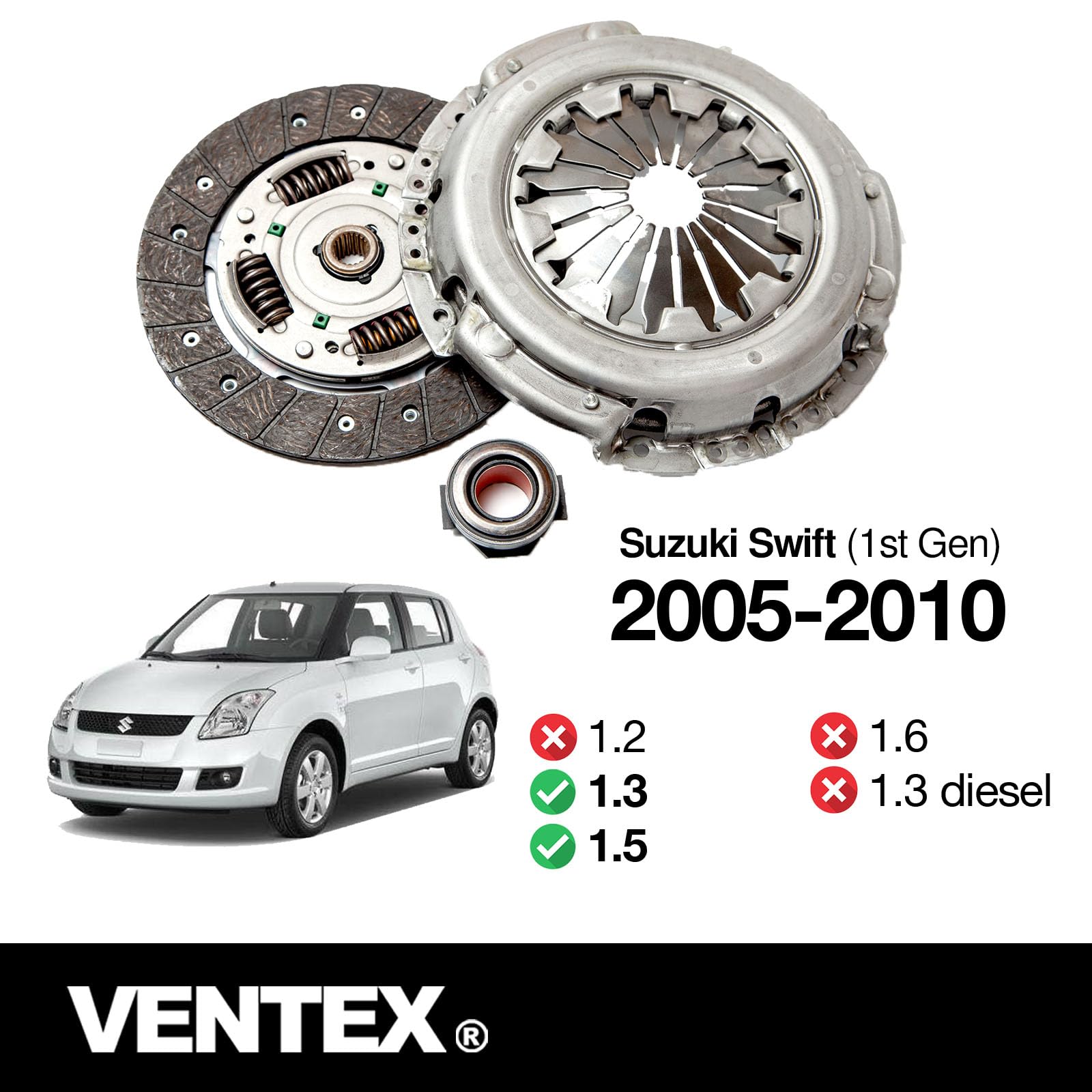 VENTEX® Clutch Kit for Suzuki Swift 1.3 1.5 petrol 2005-2009 VXC2609A