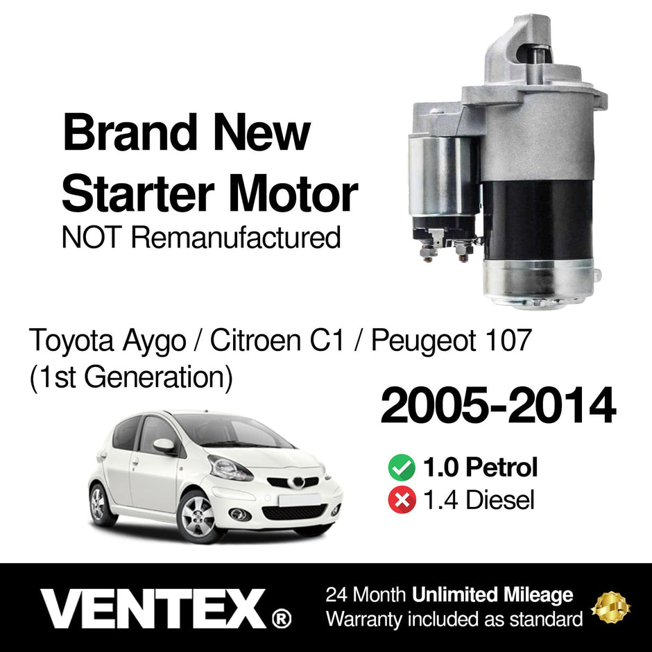 VENTEX® Starter Motor for Toyota Aygo Citroen C1 Peugeot 107 2005-2014 1.0 petrol VSM8201A