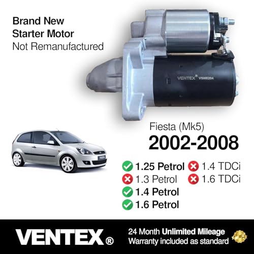 VENTEX® Starter Motor for Ford petrol 1.25 1.4 1.6 Fiesta Focus B-Max C-Max Ecosport Mondeo + Volvo C30 S40 V50 VSM8204A