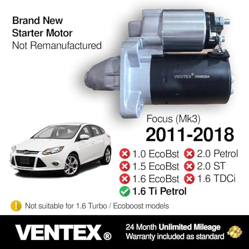 VENTEX® Starter Motor for Ford petrol 1.25 1.4 1.6 Fiesta Focus B-Max C-Max Ecosport Mondeo + Volvo C30 S40 V50 VSM8204A