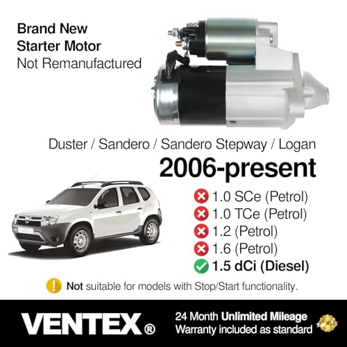 VENTEX® Starter Motor for Nissan Qashqai Juke Note 1.5 dCi 2007-2013 Renault Clio Megane 1.5 dCi Diesel Kadjar 2003-2024 VSM8210A