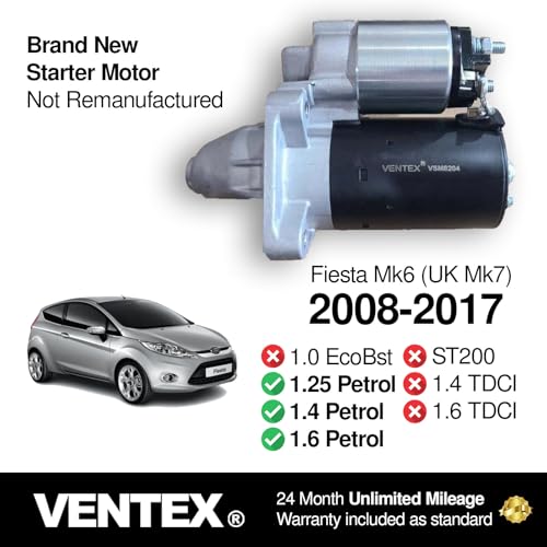 VENTEX® Starter Motor for Ford petrol 1.25 1.4 1.6 Fiesta Focus B-Max C-Max Ecosport Mondeo + Volvo C30 S40 V50 VSM8204A