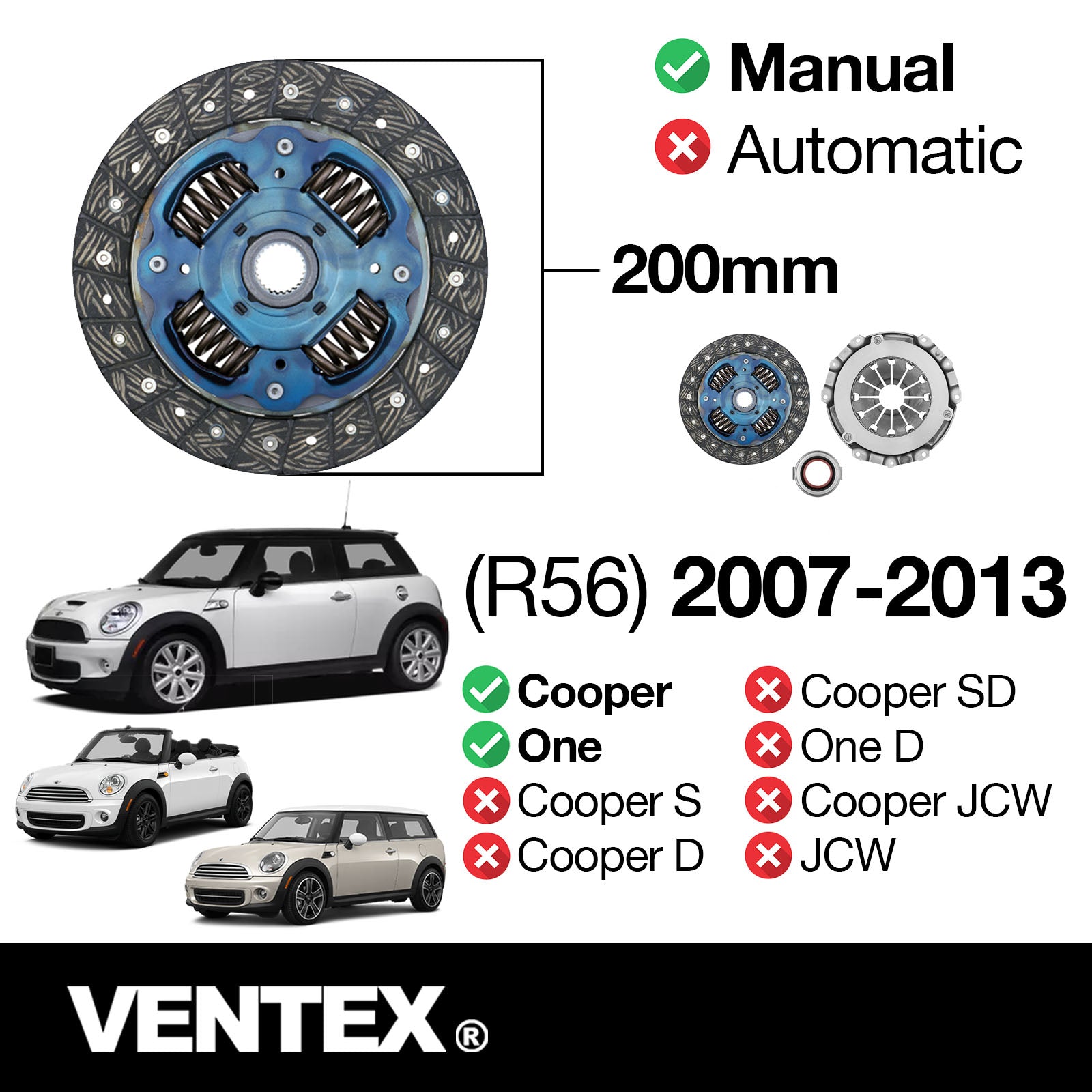 VENTEX® Clutch Kit for MINI One Cooper R56 2007-2013 1.4 1.6 petrol VXC2605A