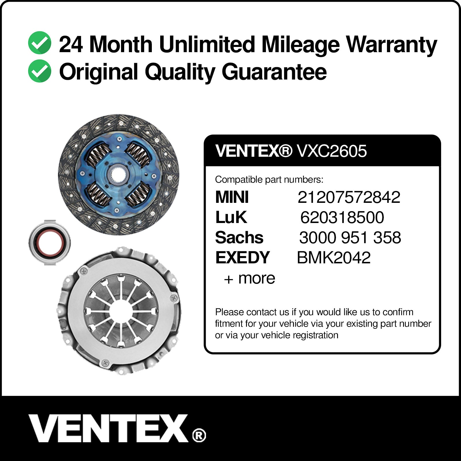 VENTEX® Clutch Kit for MINI One Cooper R56 2007-2013 1.4 1.6 petrol VXC2605A