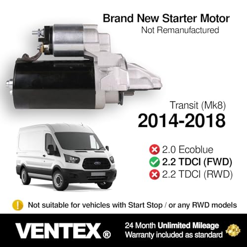 VENTEX® Starter Motor for Ford Transit 2.2 2.4 TDCi 2006-2014 Land Rover Defender Fiat Ducato Peugeot Boxer Citroen Relay VSM8202A
