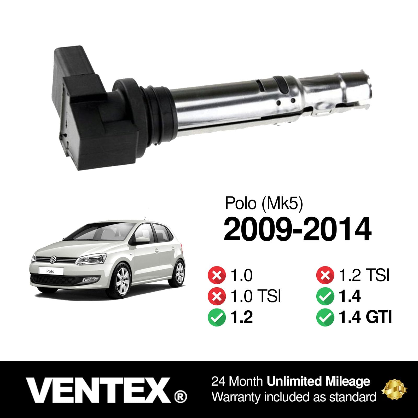 VENTEX® Ignition Coil Pack for VW Audi SEAT Skoda 1.2 1.4 1.6 A1 A3 Polo Golf Ibiza Fabia VXS1716A