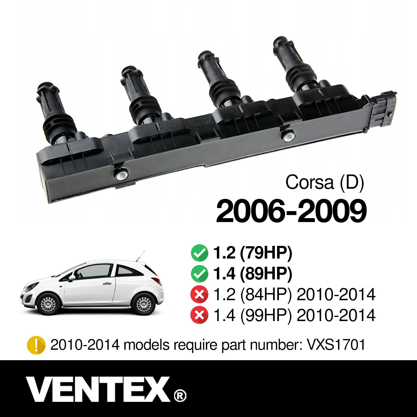 VENTEX® Ignition Coil Pack for Vauxhall Corsa Astra 1.2 1.4 2006-2009 6-pin VXS1707A