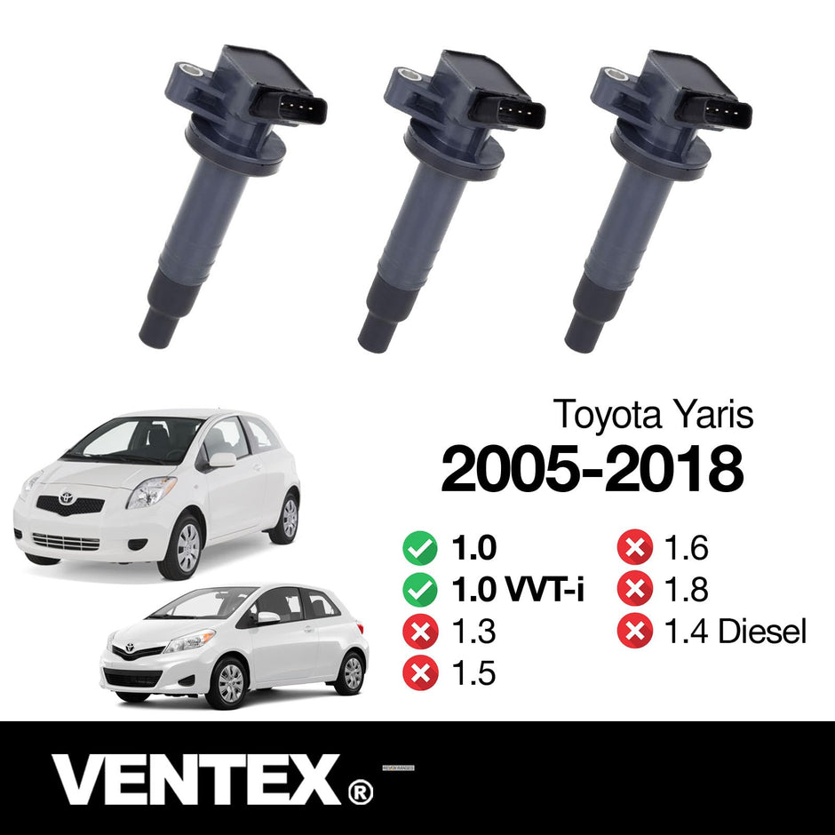 VENTEX® Ignition Coil Pack x3 for Toyota Aygo Yaris Citroen C1 Peugeot 107 1.0 petrol VXS1705SETOF3A