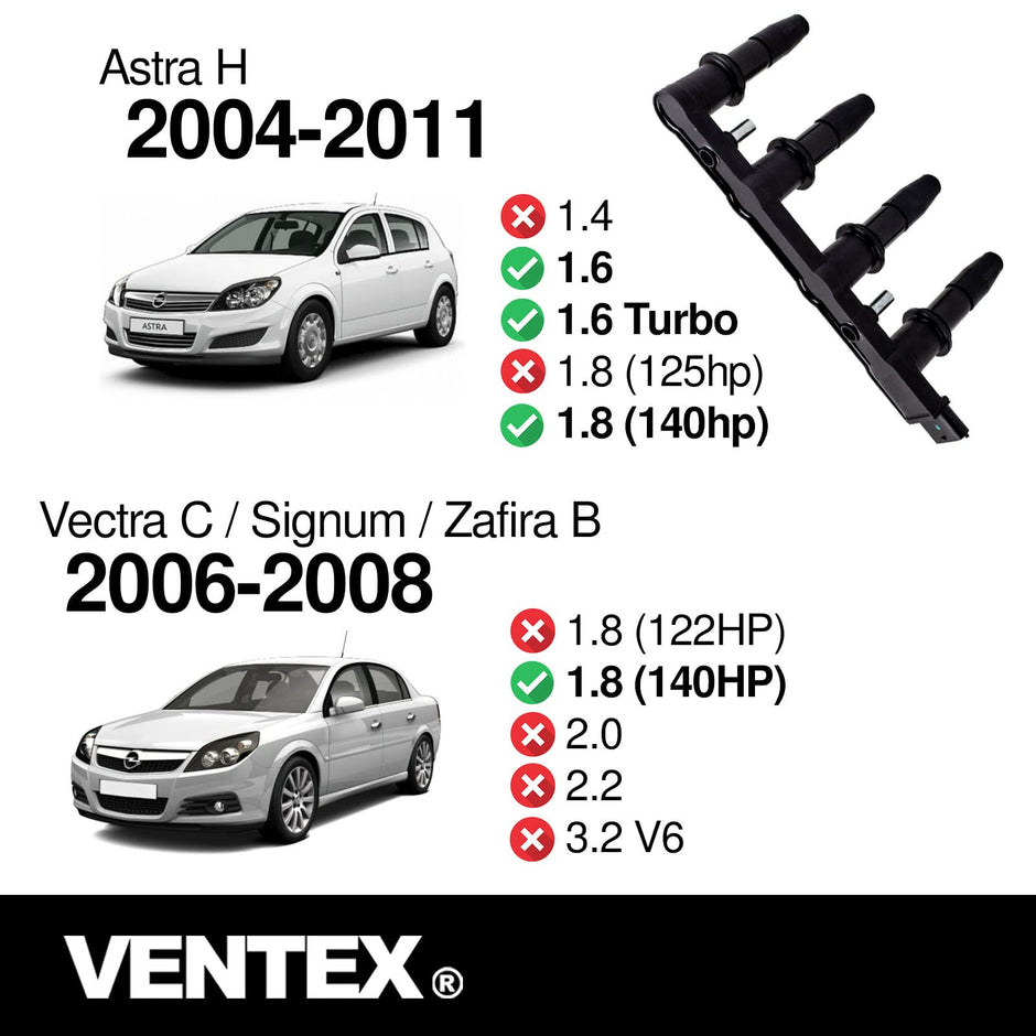 VENTEX® Ignition Coil Pack for Vauxhall Vectra Zafira Astra 1.6 1.8 Corsa VXR 6-Pin VXS1713A