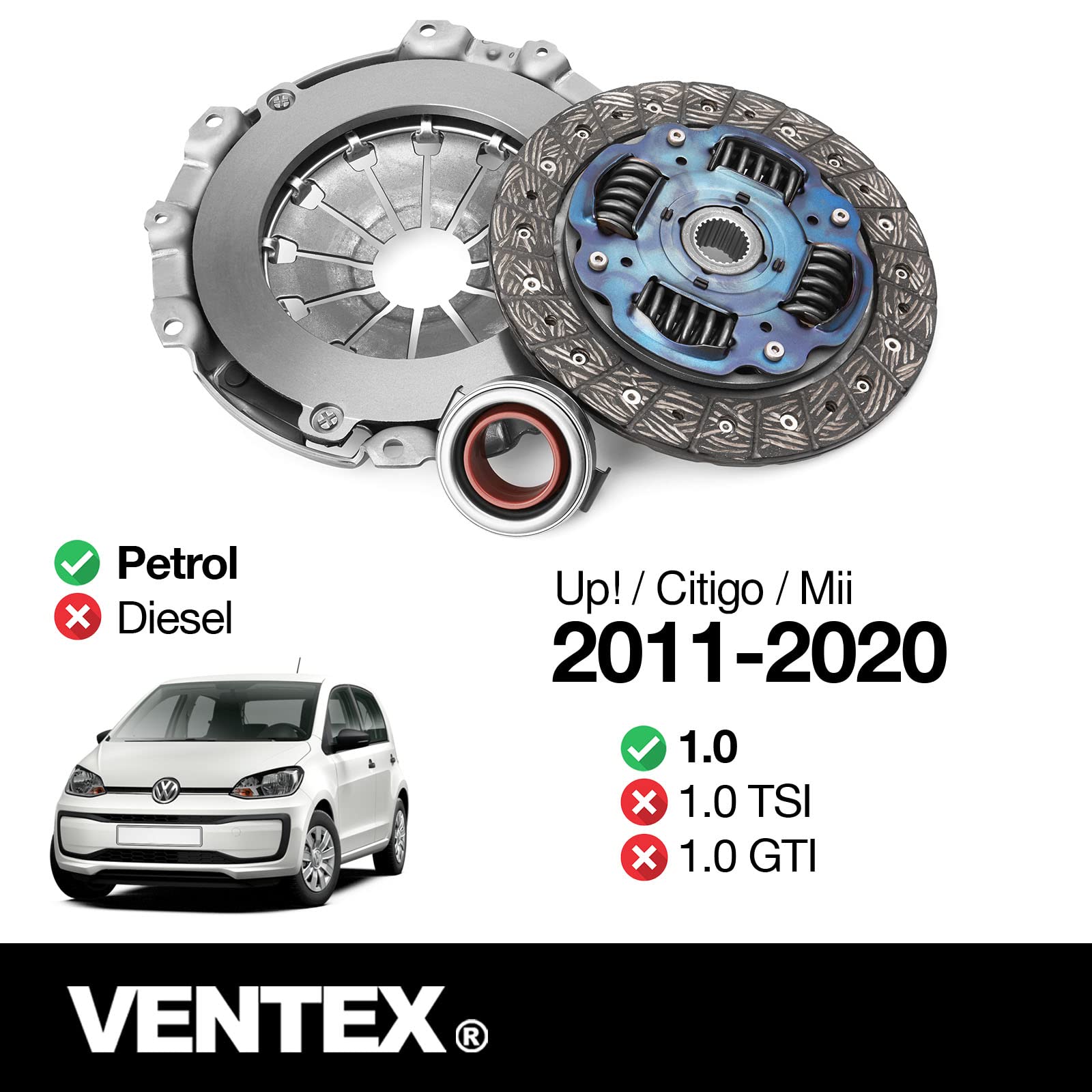 VENTEX® Clutch Kit for VW Seat Skoda Polo Up Beetle Ibiza Leon 1.0 1.2 1.4 petrol VXC2608A