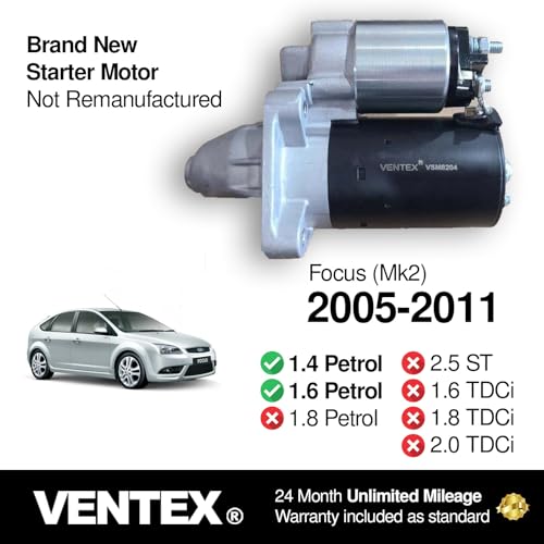 VENTEX® Starter Motor for Ford petrol 1.25 1.4 1.6 Fiesta Focus B-Max C-Max Ecosport Mondeo + Volvo C30 S40 V50 VSM8204A